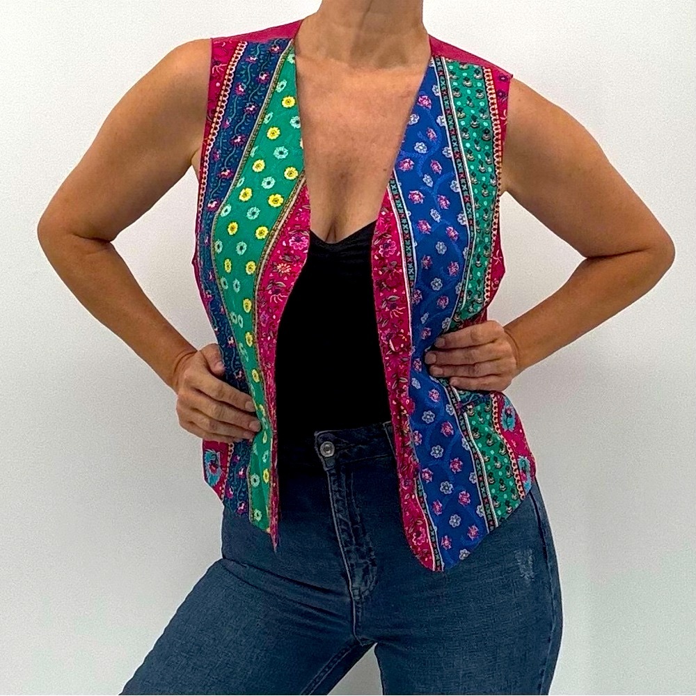 Vintage 90’s Cottagecore Coastal Grandma Prairie Floral Patchwork Vest